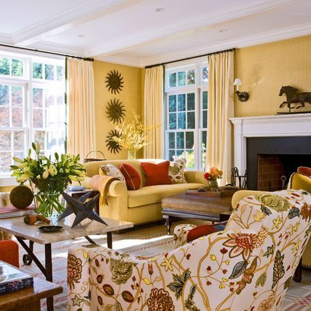 Yellow colored living room. Perfect theme for