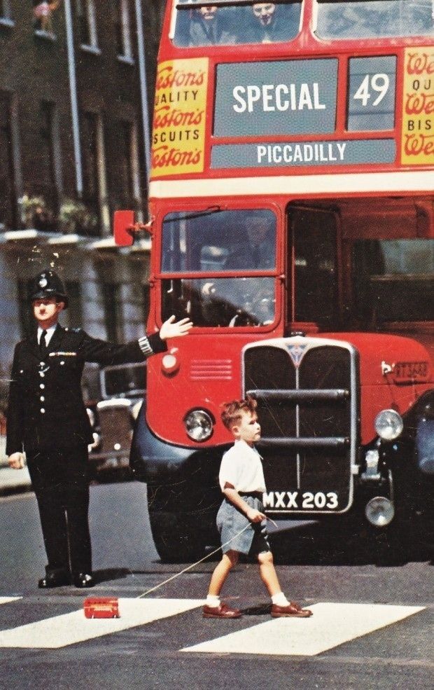 A London bus stops for a Lo