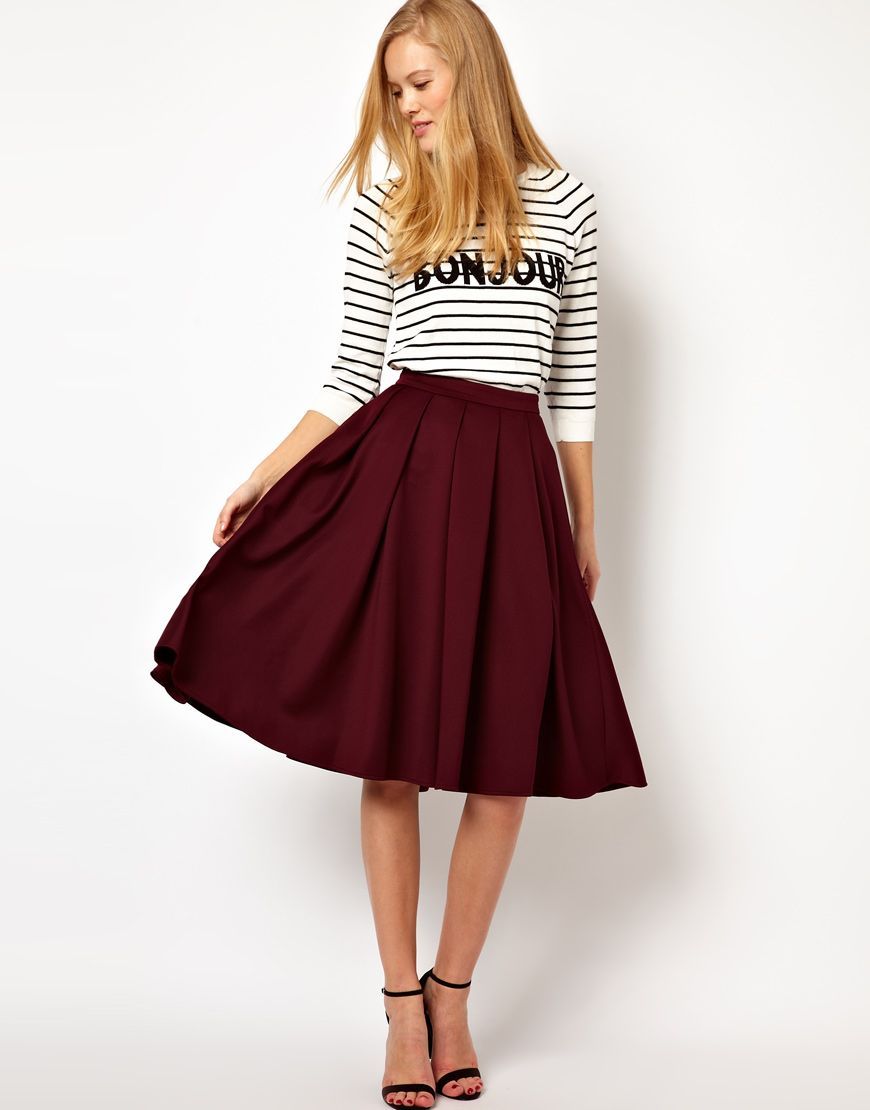 burgundy skirt – this is great for fall or summer, just very fun look overall – would translate in pictures