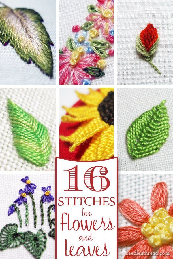 Do you want to add more variety to your hand embroidery by stitching different types of flowers & leaves? Here are sixteen different ways that you can embroider leaves and flower