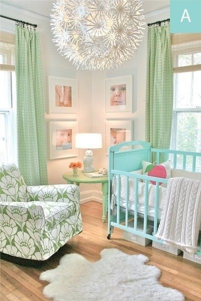 Green and aqua baby room. (love the look and brightness of this room) Pinned for BabyBump, the #1 mobile pregnancy tracker with the built-in community for support and
