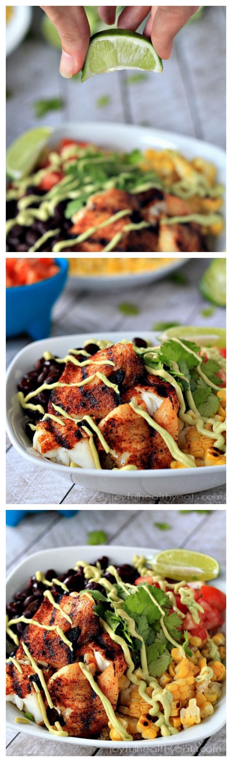 Grilled Tilapia Bowls with Chipotle Avocado Crema // ready in 30 minutes #healthy #lowcarb