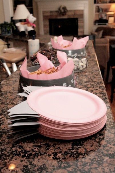paper plate idea. saves plates because no one walks off with two, guest time because they dont have to eel them apart, and mass frustration from everyone
