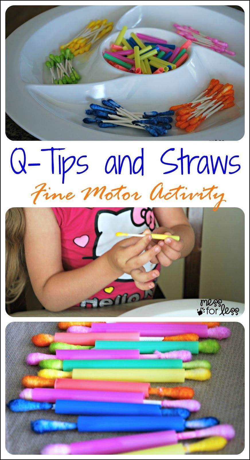 Q-Tips and Straws Fine Motor Skills Activity – A great way to help little hands strengthen fine motor skills and work on colors at the same