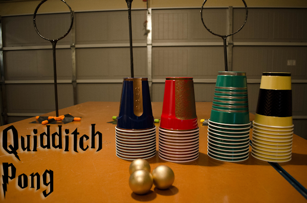 Two Broke Women Doing Random Shit: Crafting: Quidditch Pong. Hoops, cups, balls, and custom house