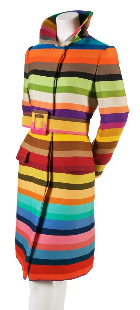 A Donald Brooks Wool Technicolor Striped Coat  1960s vintage