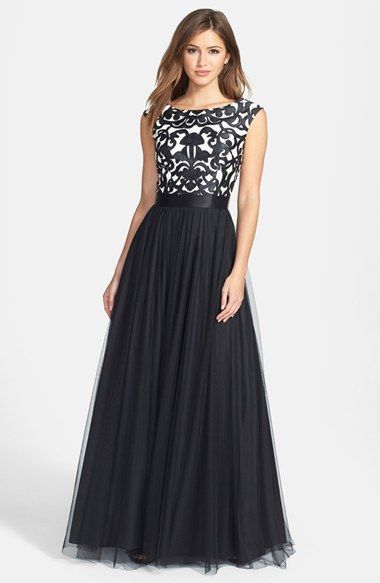 Great gown for the conference formal night. Aidan Mattox Embroidered Bodice Mesh Ballgown available at