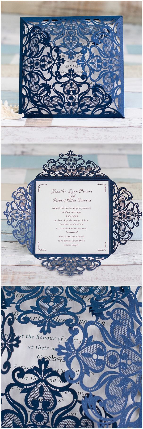 Navy Blue Laser Cut Elegant Wedding