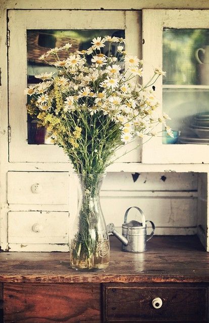 rustic bouquet daisies glas