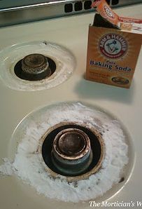 Stove Burners | How To Clean (Almost) Anything And Everything Pour on a thick coat of baking soda. Follow with a tablespoon of hydrogen peroxide onto each burner. Wait 15 minutes, then scrub away all