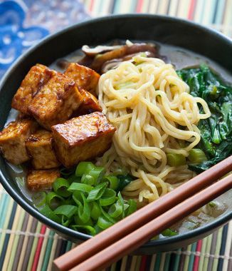 This vegetarian ramen soup gets its full flavor from several different umami-rich ingredients like mushrooms and miso paste. Umami is the fifth of the basic tastes like sweet, salty, sour, and bitter.