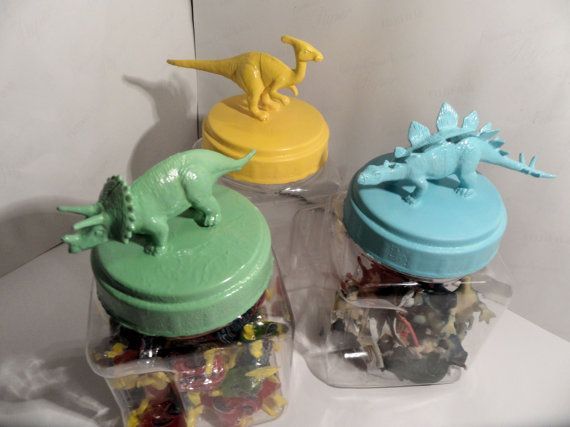 Nursery or Boys Room Decor  Plastic Dinosaur Jars  by tarasdinos,