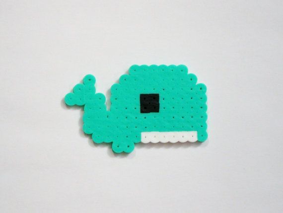Baby WHALE // Teal Blue-Green Seagreen Cute Kawaii Perler Beads Animals // Magnet Keychain Pin (pick your finish)
