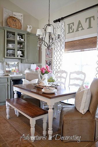Breakfast Area via @Hometalk.  Just like my old dining room table, sans the marble top. I love French country farmhouse furniture,