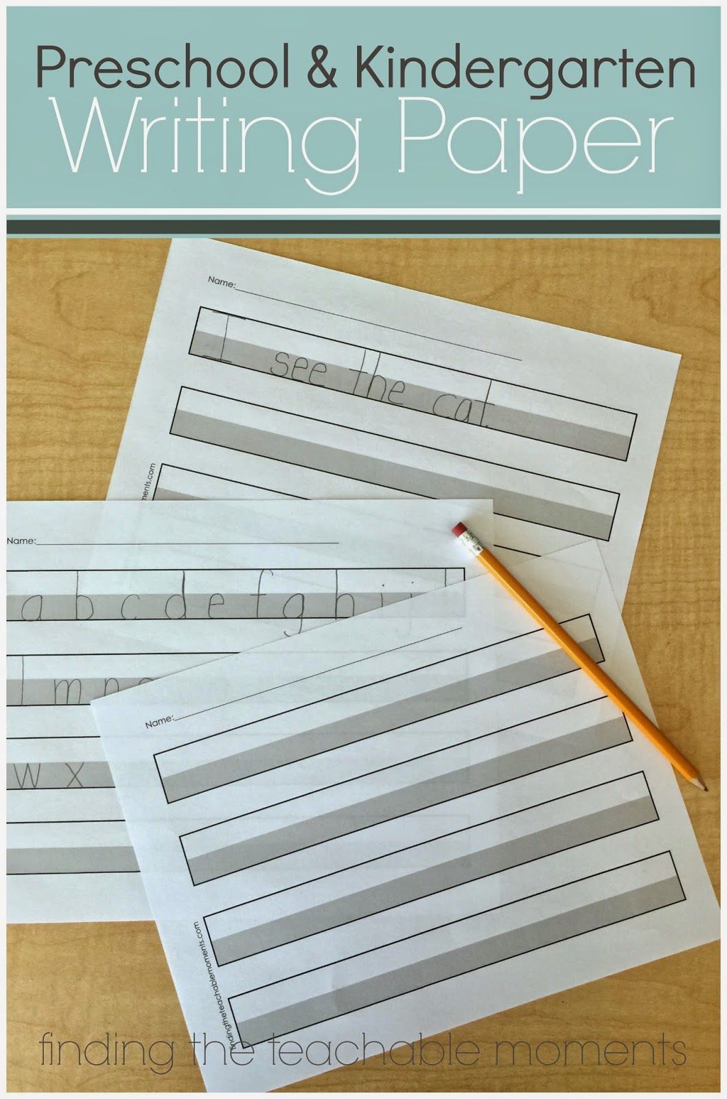 FREE printable handwriting paper for Preschool or Kindergarten. The gray area provides a visual cue to help with letter sizing and