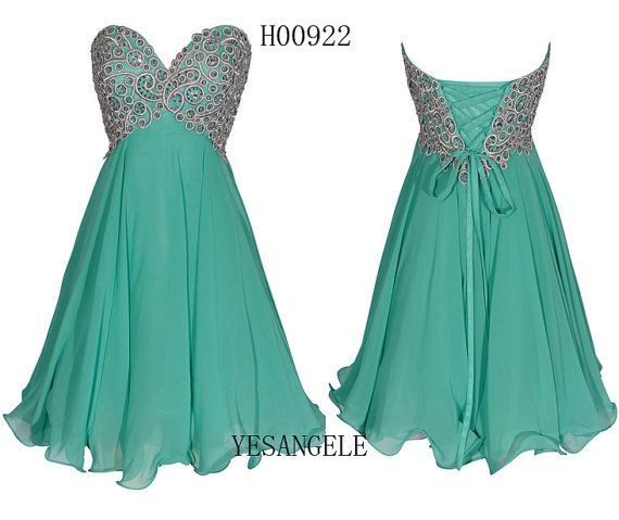 Fresh Sweetheart Green Lace up Short Chiffon Homecoming Dress 2014 This is my exact prom dress but short.