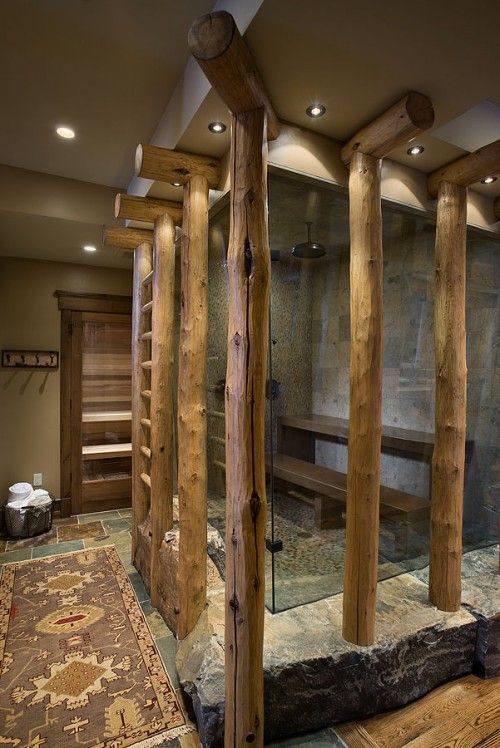 Log & glass shower…omg!!! Need.