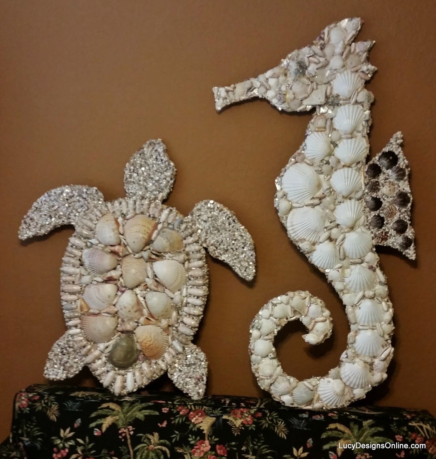 Stained Glass and Seashell Mosaic Sea Creatures – Octopus, Seahorse and Sea Turtles #shell mosaic