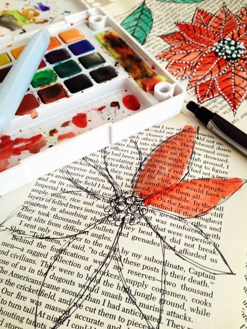watercolor on book pages—Well…I personally couldnt stand to ruin a book. BUT, I would soooo photo copy a favorite book