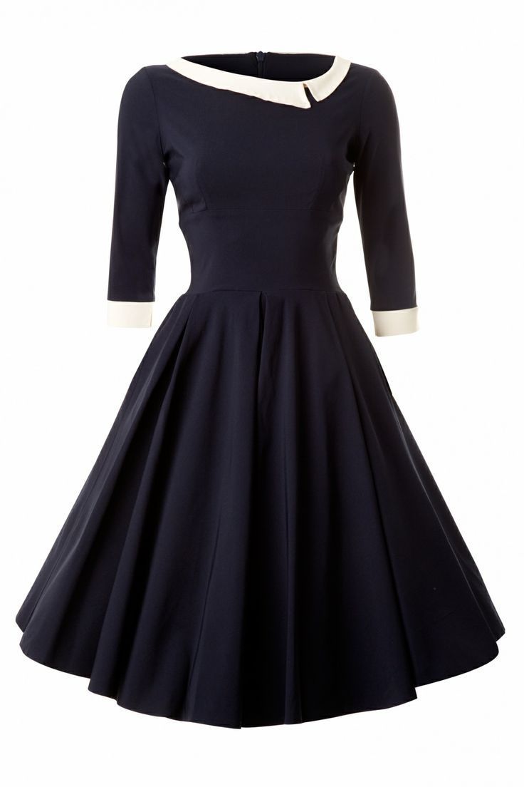 50s retro navy long swing dress