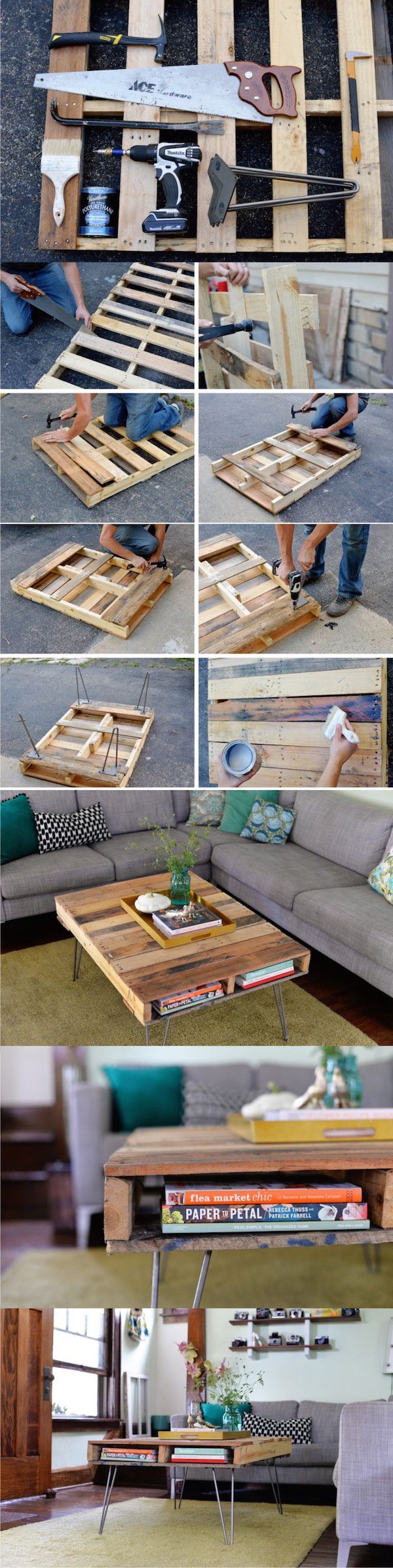 Although we have seen many examples of pallet coffee tables, we never tired of how easy it is to create nice and versatile coffee