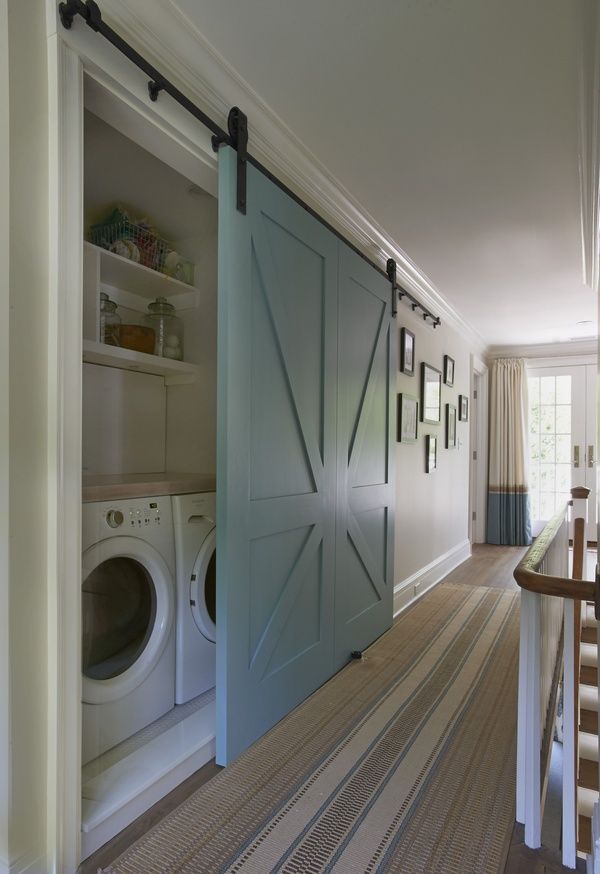 Barn Door. Space-saving upstairs laundry cupboard avoids having to bring any clothes downstair and minimise clutter. Just close