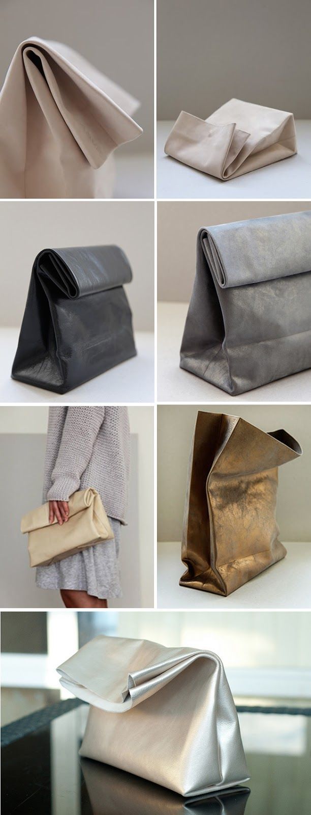 DIY paper bag like clutch. Unfortunately it only links to the blog, but it would be easy enough to figure out