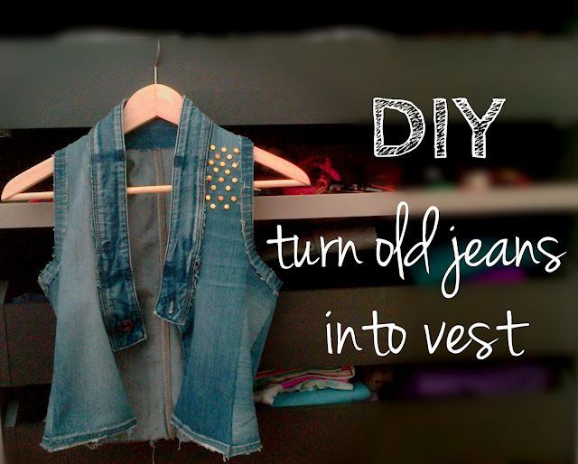 DIY turn old jeans into vest. Did something similar with a long (knee length) lightweight coat.