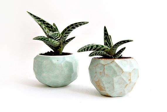 Faceted Ceramic Planter, Glazed in Green Color and in Red Clay or White Clay, from Barruntando on Etsy