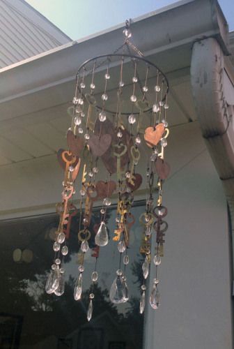 Key and Crystal Wind Chime – Id love to find some old skeleton keys for this project.
