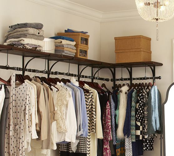 New York Shelf & Clothes Rack | Pottery Barn-perfect for small space or added hanging space.