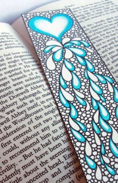 Original Art Bookmark, Heart Illustration, Valentines Gift Idea, Zentangle Inspired Art. $30.00, via Etsy.