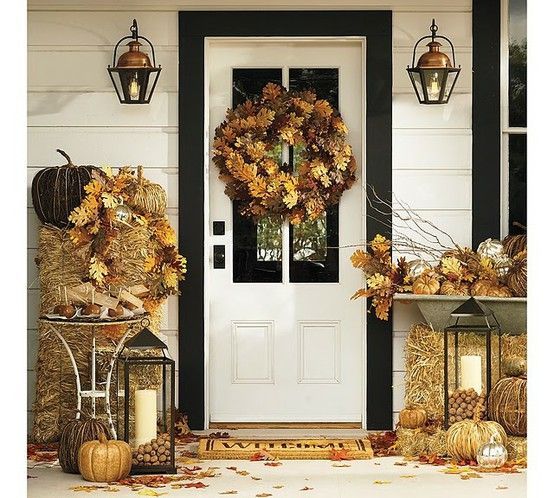 Outdoor Fall Decorating Ideas. Like the acorns in the lanterns. Thats what I can do with the thousands of acorns in my yard this