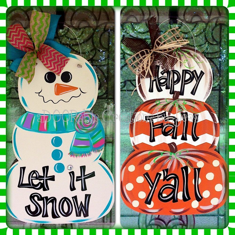 Reversible Snowman, Pumpkin Stack door hanger by DoorCreationsbyJess on Etsy