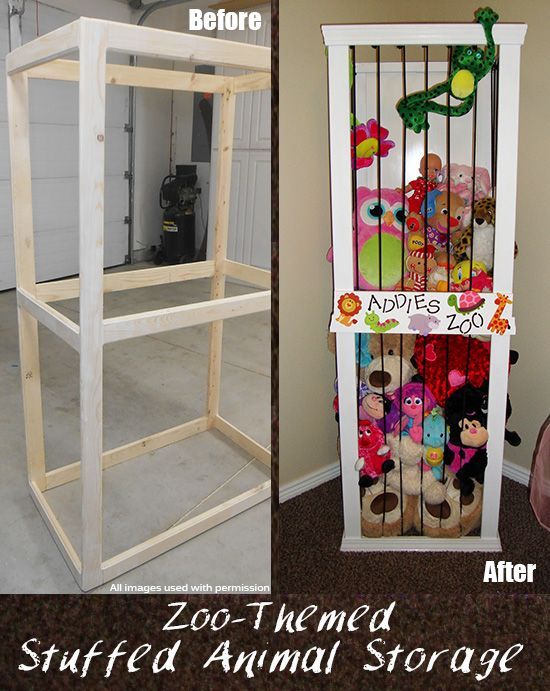 zoo themed stuffed animal storage DIY idea! A good, fun and cute way to organize the stuffed animals!