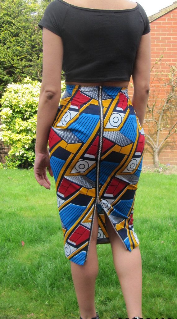 African print high waisted long skirt with metal by MakaymaChic ~African fashion, Ankara, kitenge, African women dresses, African