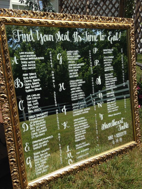 Book yours now!   Customizable Hand Drawn, Calligraphy Mirror Seating Charts for Weddings/Receptions by Coastal Calligraphy