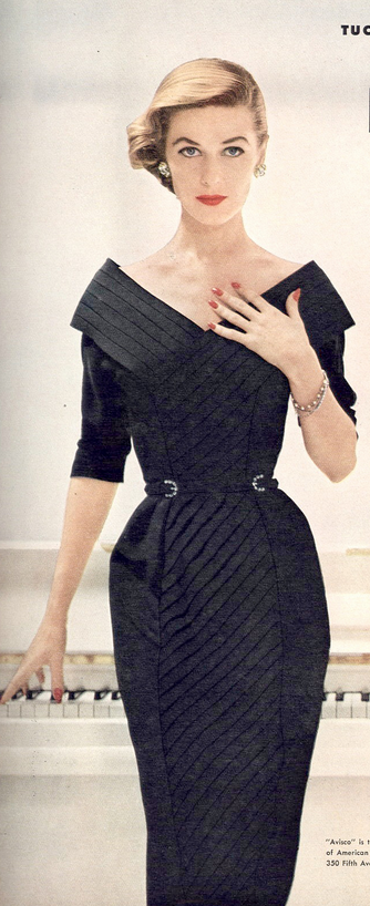 Ciao Bellissima – Vintage Glam; Model wearing cocktail dress by Herbert Sondheim, Vogue 1953