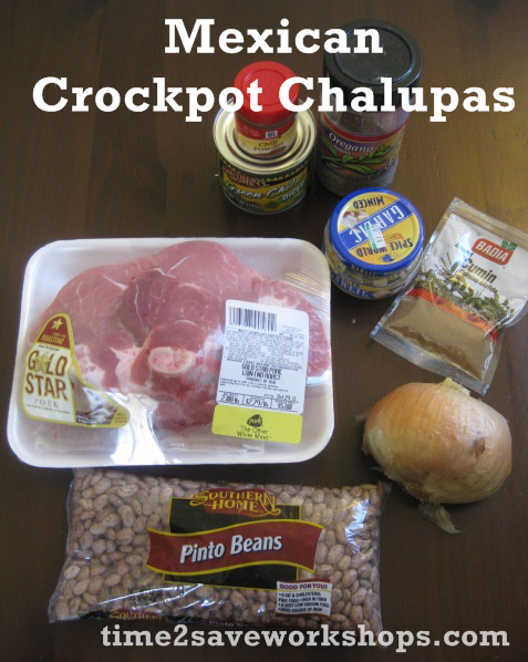 Crock Pot Chalupas Recipe (Shredded Pork & Pinto Beans – Serve over chips or in tortillas)  These are passed down through the