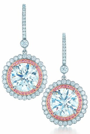 Diamond and pink diamond earrings from the 2013 Tiffany Co. Blue Book Collection. Via Diamonds in the Library.