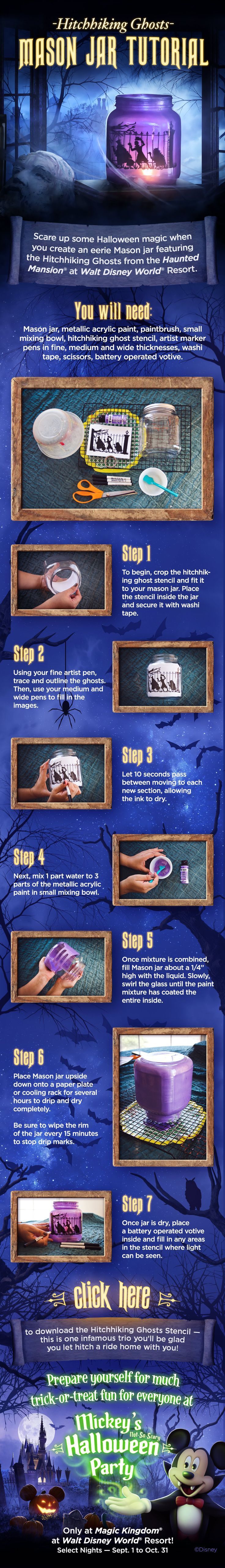 DIY Haunted Mansion mason jar tutorial! Mix 1 part water to 3 parts metallic acrylic paint to coat inside of jars, use Explore to