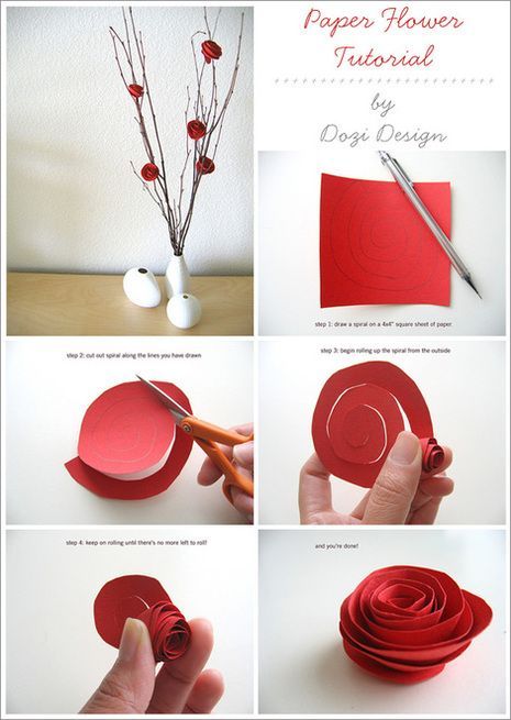 Easy Paper Roses – This could be made with paper, fabric, etc.  Great for bouquets, wrapping gifts, hairpieces, etc!