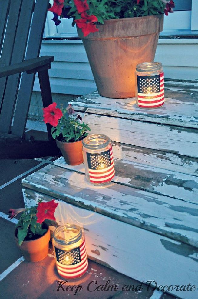 Easy Patriotic Luminaries :: Hometalk 3 pack flags from Targets Dollar Spot, jars and ModPodge