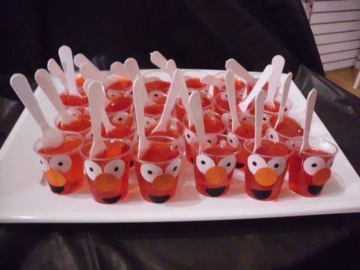 Elmo Jello cups! Think of all the other Sesame characters you could make.
