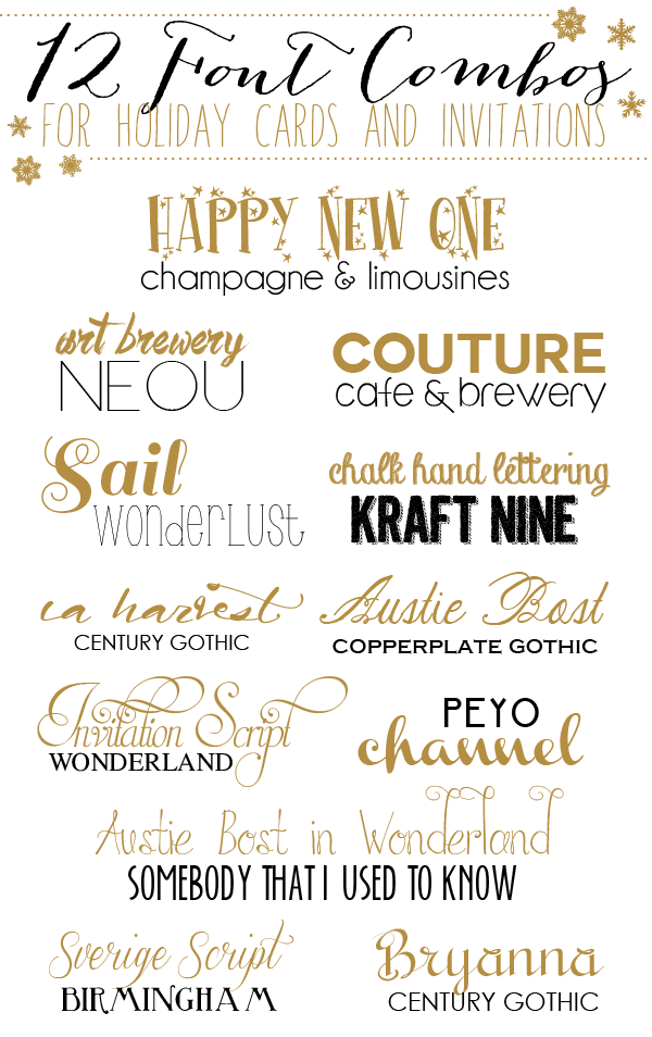 font combinations for holiday cards and invitation.