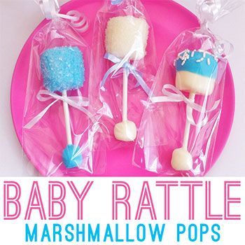 How’s this for a cute and easy baby shower favor – baby rattle marshmallow pops! This idea is by Alexandra of Apron Strings