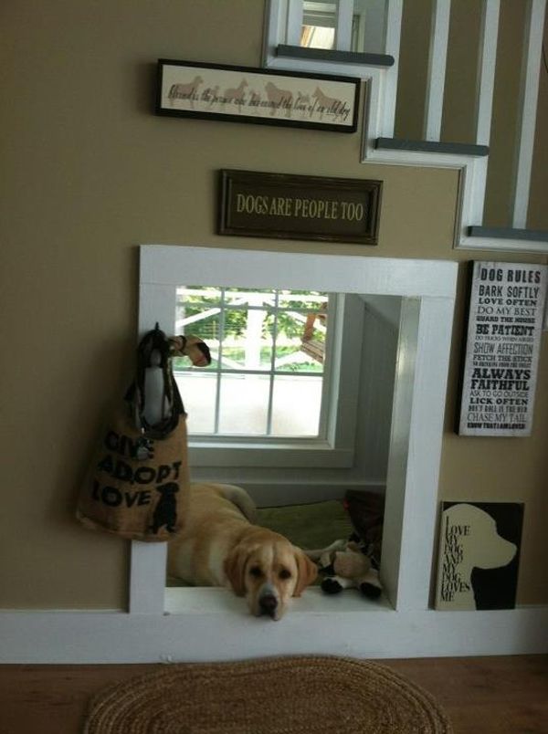 Indoor dog house under stair 25 Cool Indoor Dog Houses….I need a handy man to help me make these!!!