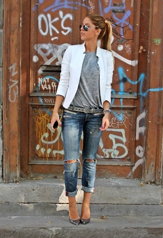 Jeans. With white and gray