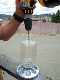 Mason Jar Birdfeeder DIY using “chick feeder” and carbide tip for drilling glass!