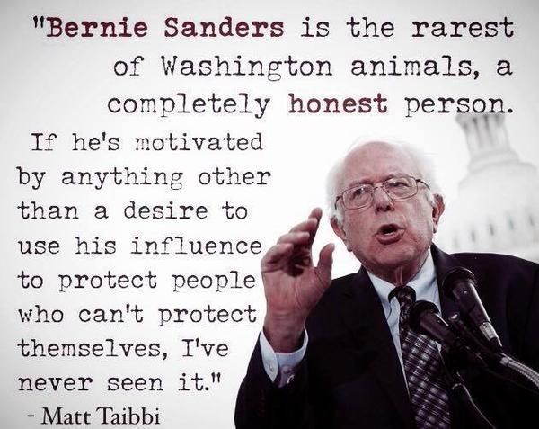 Matt Taibbi: Bernie Sanders is the rarest of Washington animals, a completely honest person.. – Democratic Underground